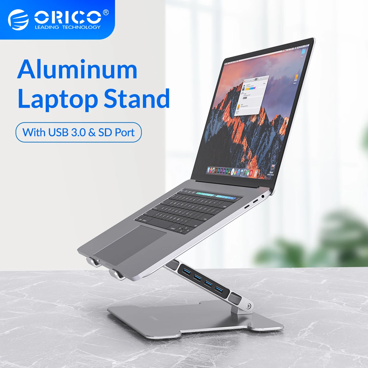 Suporte de Refrigeração com Usb3.0 Hub e Porta sd para Macbook Orico Alumínio Portátil Suporte Dobrável Ajustável Computador