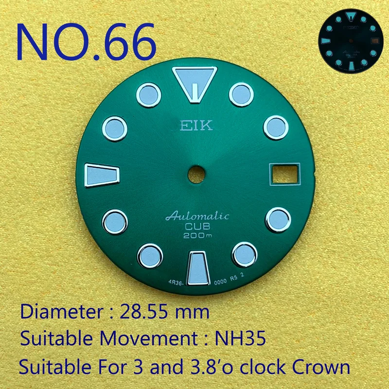 

Новинка, модифицированные часы NH35, циферблат C3 с светящимся циферблатом, циферблат SKX007, маленький миллиметр, 28,5 мм, Abalone NH35, универсальный № ...