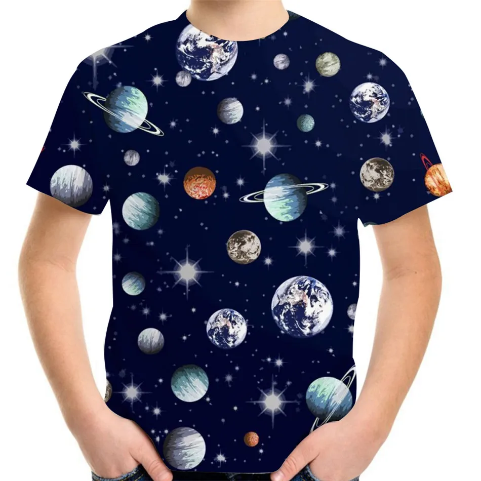 Camiseta con estampado Harajuku 3D para ni&ntilde;os y ni&ntilde;as, camisa informal con estampado de Planeta, universo, Galaxia, tierra, sol y luna, ropa de cumplea&ntilde;os para ni&ntilde;os de 4 a 13 a&ntilde;os-1