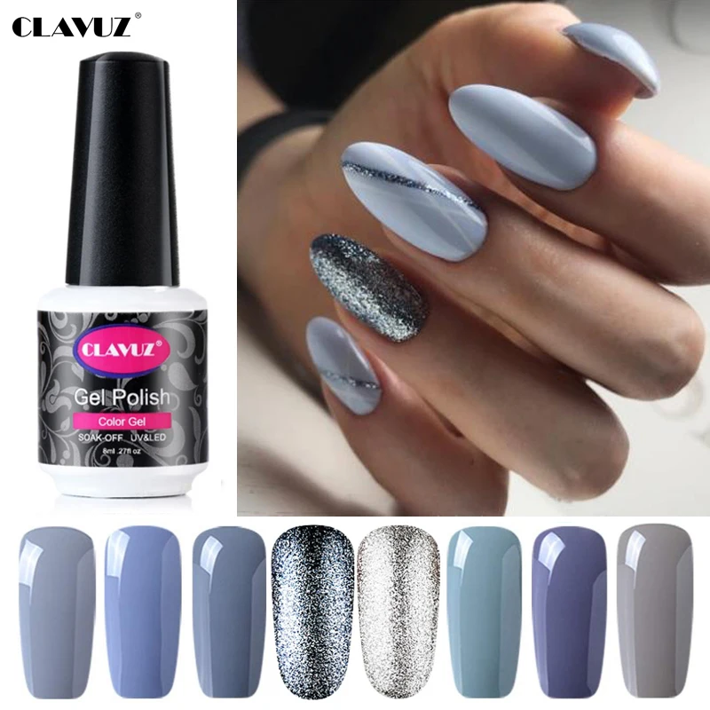 Гель лак для ногтей CLAVUZ серого цвета 8 мл серия + Платиновые УФ лампа дизайна серый