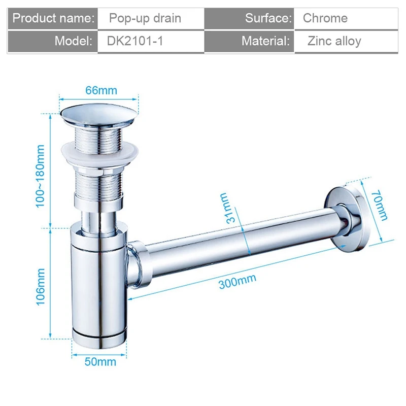 Bathroom Basin Bottle Trap Up Drain Stopper with Overflow Sink Kit Siphon Waste P-TRAP Chrome |