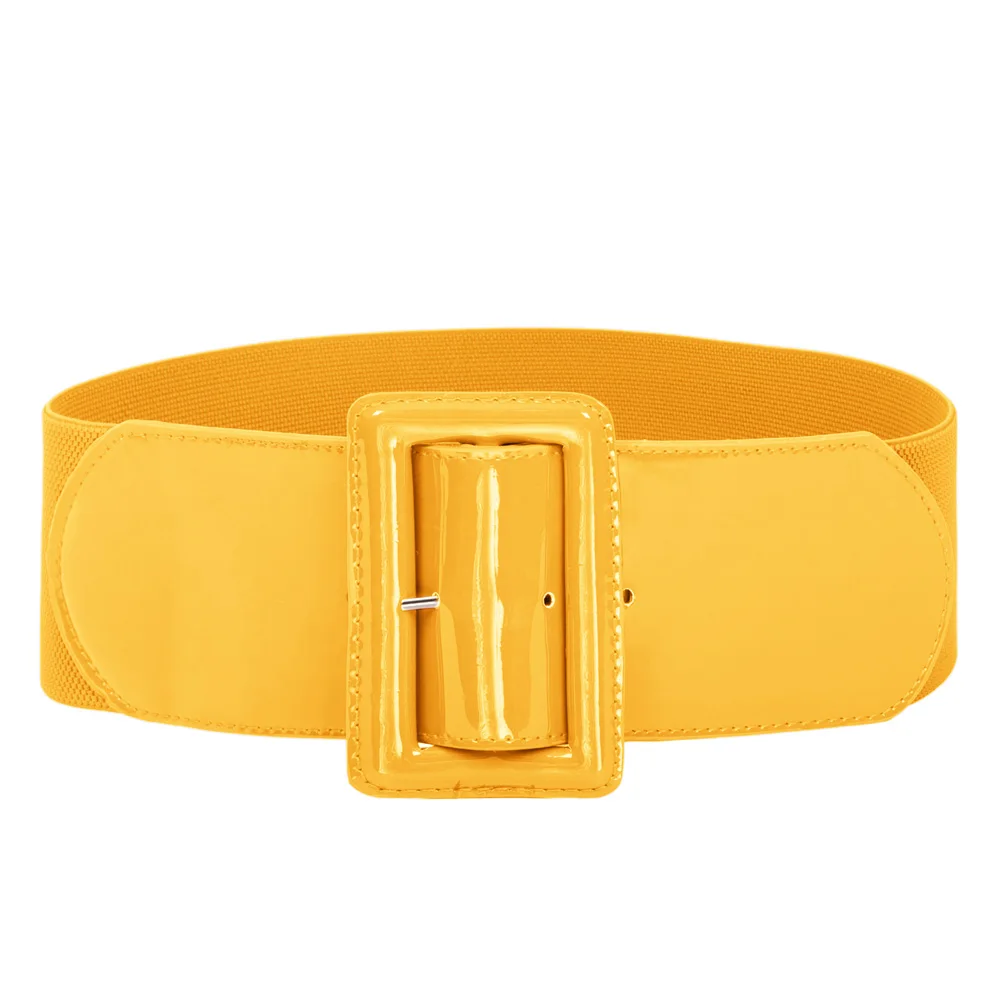 7.5cm Yellow Женский широкий корсет из искусственной лакированной кожи, пояс на талию, высокая эластичность, на булавке, Ретро стиль, регулируемый эластичный женский ремень для платья, Новое поступление - Цвет: 7.5cm Yellow