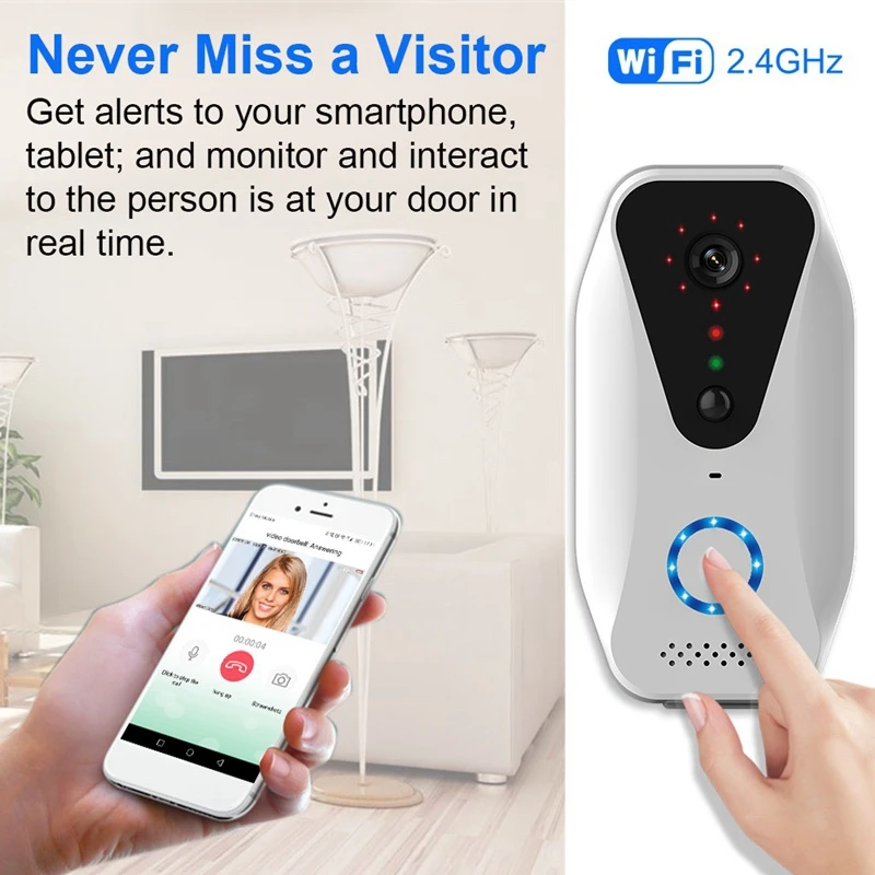 

Video Doorbell Wireless Doorbell, Wide-Angle Surveillance Camera, Two-Way Voice Call, Motion Detection, Night Bision