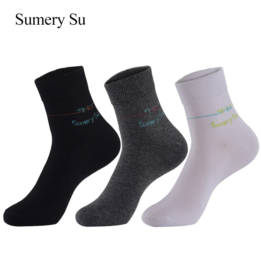 3 Pairs/Lot Socks Men Casual Long Cotton Thick Breathbale Climbing High Crew Black Business Dress Sock 5 Colors Male Gift