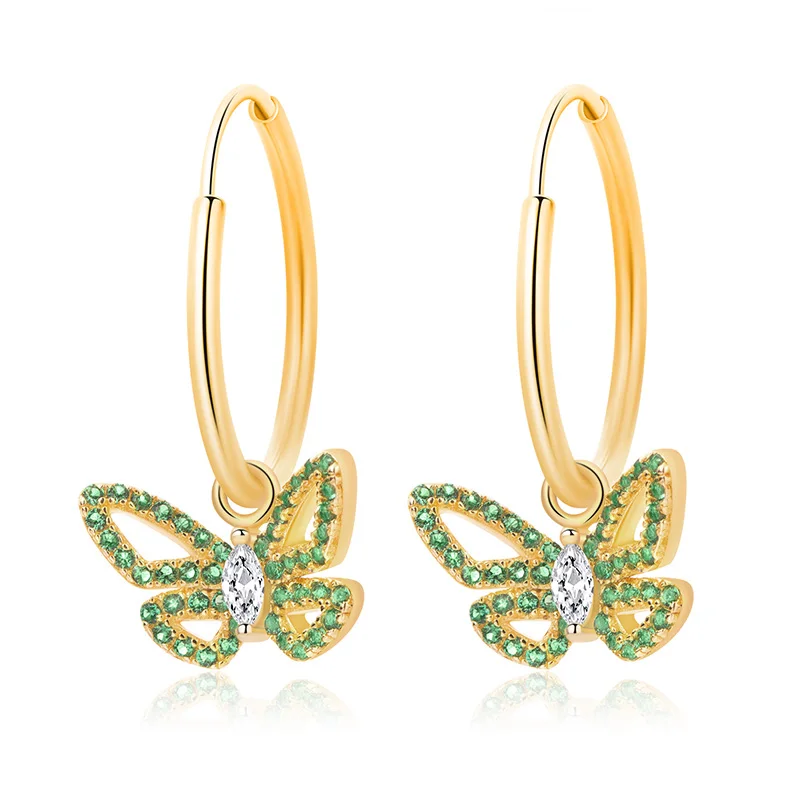 

SA SILVERAGE Green Butterfly Design 925 Sterling Silver Jewelry Sets Necklace and Earrings