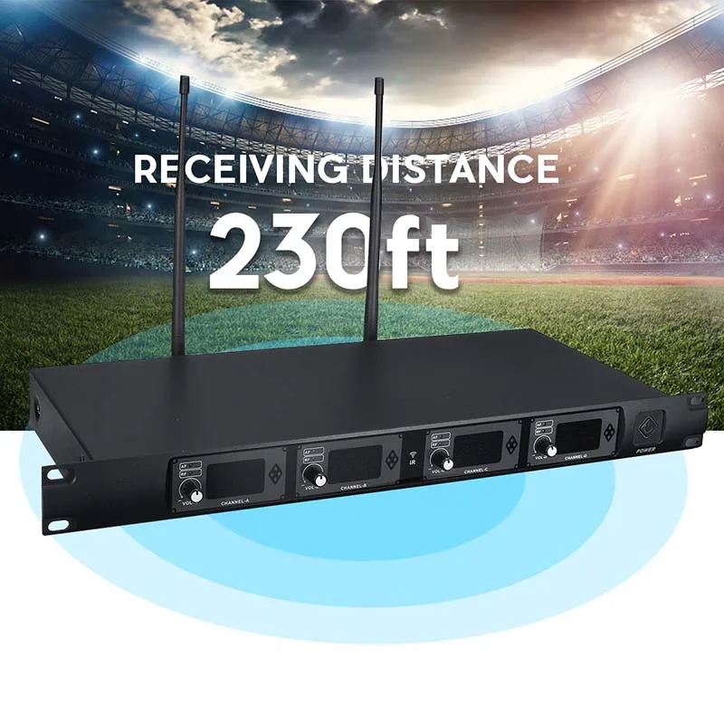 Беспроводная система ушной монитор UHF двойной передатчик + 4 приемника