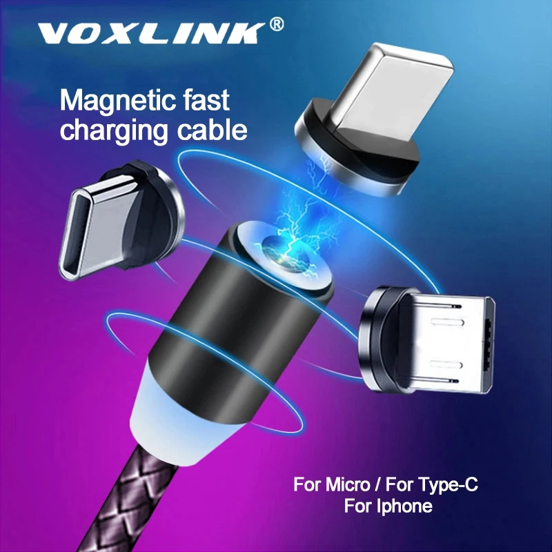 VOXLINK 1 м светодиодный магнитный USB кабель для iPhone Xs 6 и usb type C Micro нейлоновая оплетка