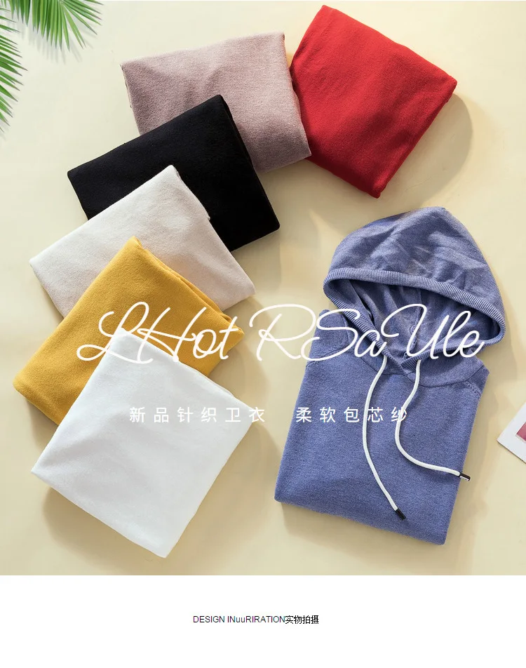 

Autumn Winter Warm Oversize Hooded Sweater Pullovers Women Loose Soft Knit Jumper Top Yellow White Casual Female Lady Sweatshirt