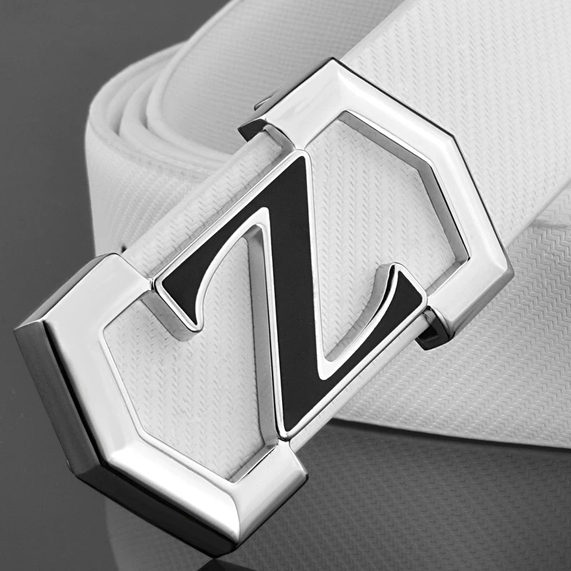New fashion Z letter genuine leather white belt men solid buckle casual personality smooth buckle student belt High Quality