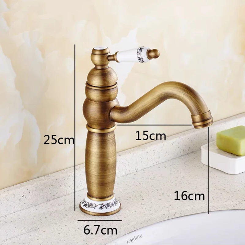 

Bathroom Faucets Gold/Black Brass Retro Porcelain Bathroom Curved Beak Low Basin Faucet Cold Hot Water Crane Sink Mixer Taps