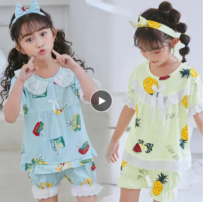 

New Listing 2020 Children Short Sleeve Lace Sleepwear suit Children Clothing Summer boys girls kids Clothing Sets Cartoon suit