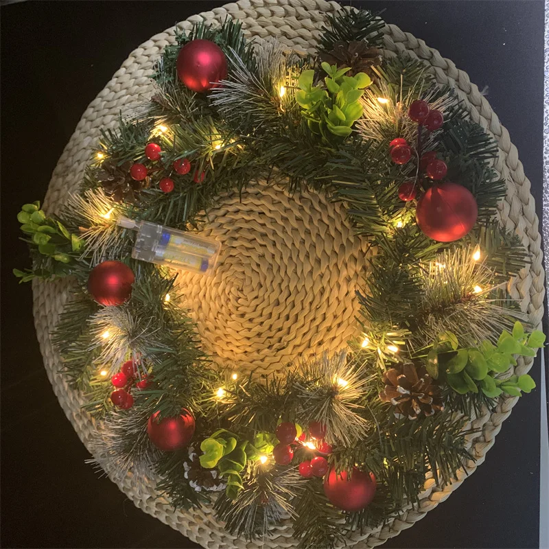 Guirnalda de Navidad con luz LED para puerta delantera, adorno colgante para fiesta en casa, 40CM-1