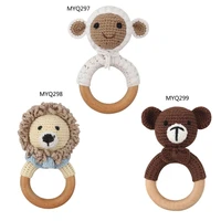 baby wooden teether ring diy crochet animal rattle infant teething nursing soother molar toys for newborn shower gifts 425f