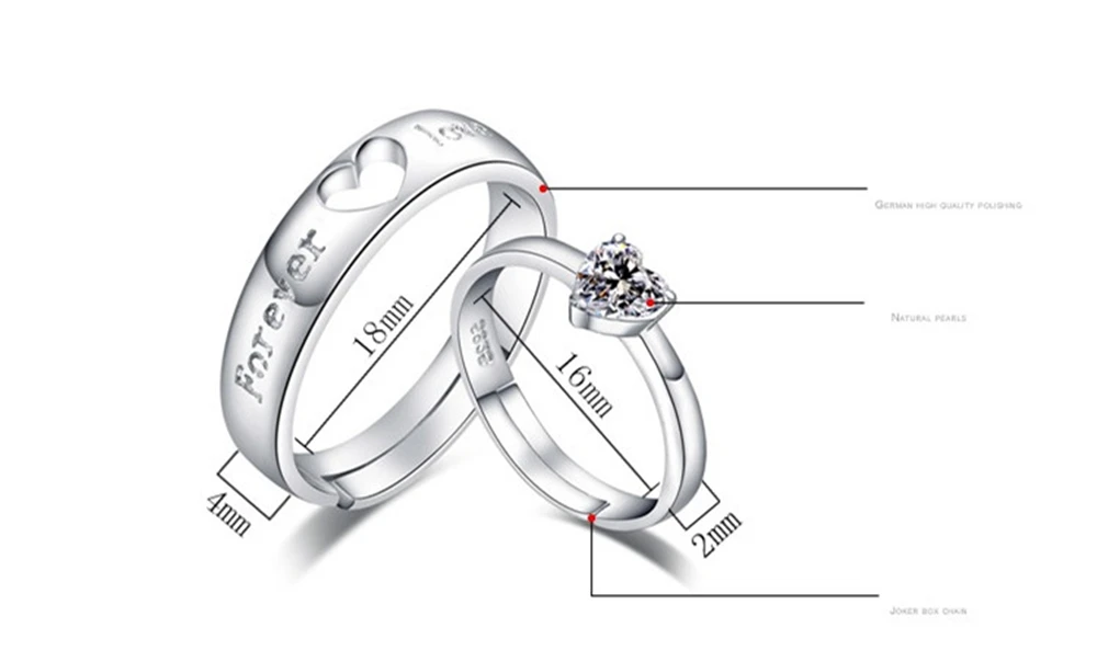 

Brand Fashion Silver Jewelry Dear Couple Heart-shaped Hollow Ring Opening Silver Ring Adjustable Simple Popular Gift