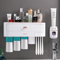 bathroom magnetic inverted adsorption toothbrush holder wall mounted toothpaste dispenser storage rack bathroom accessories sets