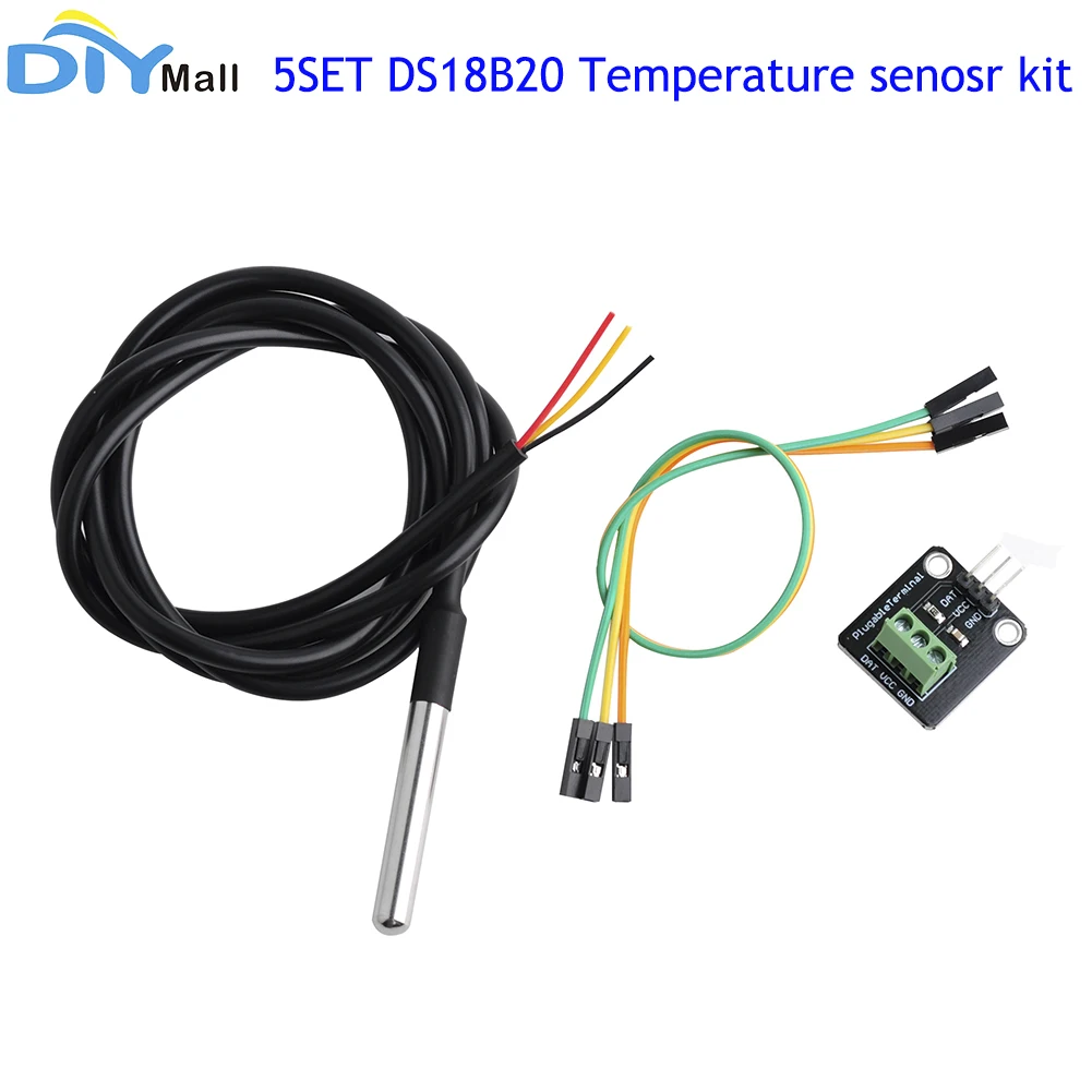 

DS18B20 Temperature Sensor Module Kit 3P Terminal Adapter Waterproof 1M Digital Sensor Cable Stainless Steel Probe For Arduino