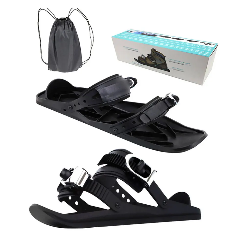 

Ski Shoes Mini Winterized Skis Outdoor Adjustable Skiing Sled Portable Skates Shoes Durable For Winter Outdoor Black 2PCS