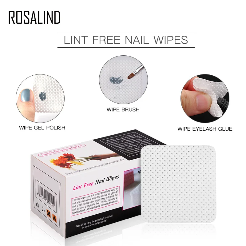 ROSALIND Lint-Free Nail Wipes Napkins Art Remover For Gel Polish Remove Pure Cotton Nails Pads Paper 250Pcs/Lot | Красота и здоровье