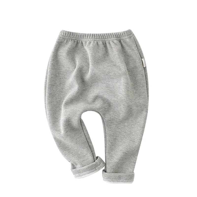 

WLG Boys Girls Pants Baby Trousers Winter Velvet Thick Beige Gray Striped Pant Toddler Warm Casual Clothes for 9-36 Months