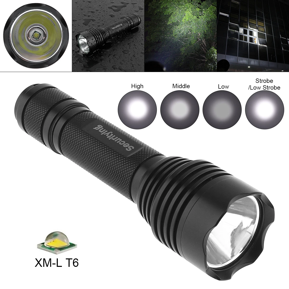 Безопасный Водонепроницаемый светодиодный фонарь XM L T6 с 5 режимами и рукоятка