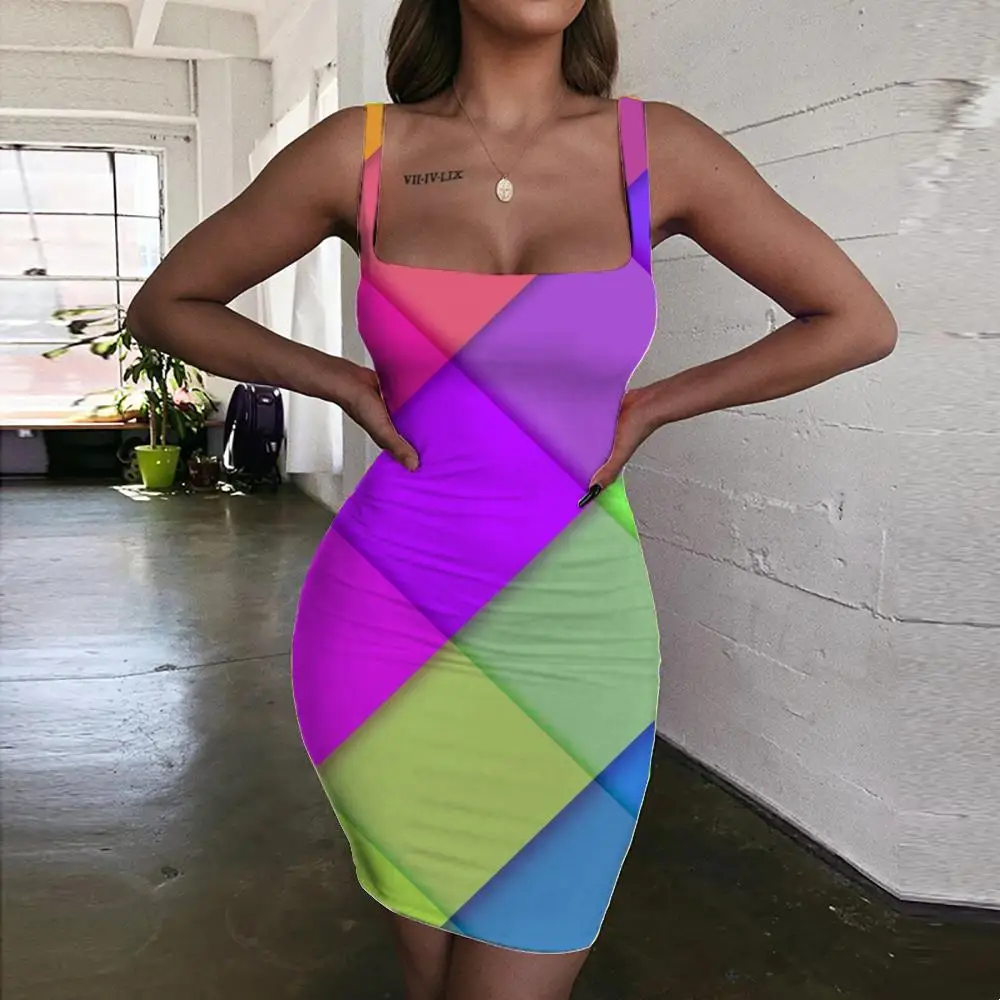 

Giyu Brand Geometry Dresses Women Colorful 3d Print Psychedelic Vestido Sexy Graphics Sundress Womens Clothing Club Vintage Boho