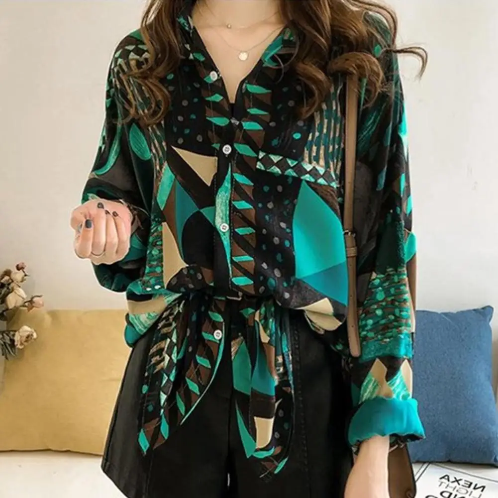 

Retro Style Comfortable Long Sleeves Women Loose Top Chiffon Casual Blouse Shirt