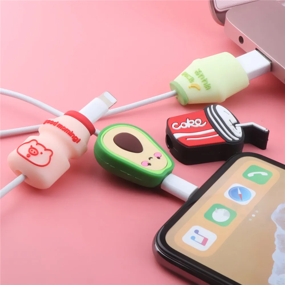 Милая защита для кабеля с рисунком напитков мягкий силиконовый мультяшный