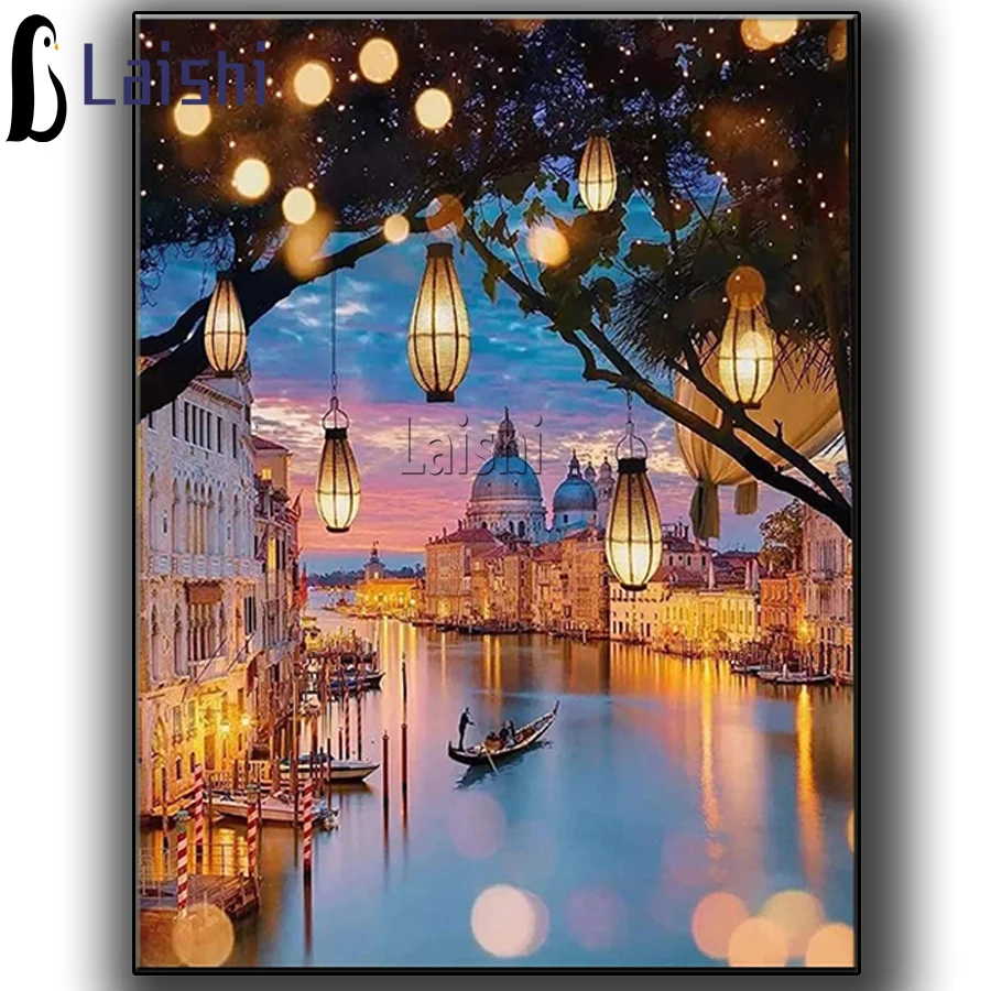 

5D Full Round Drill Jiangnan scenery Mosaic Craft Picture DIY Town River Diamond Painting Rhinestone Poster Home Wall Decor Gift