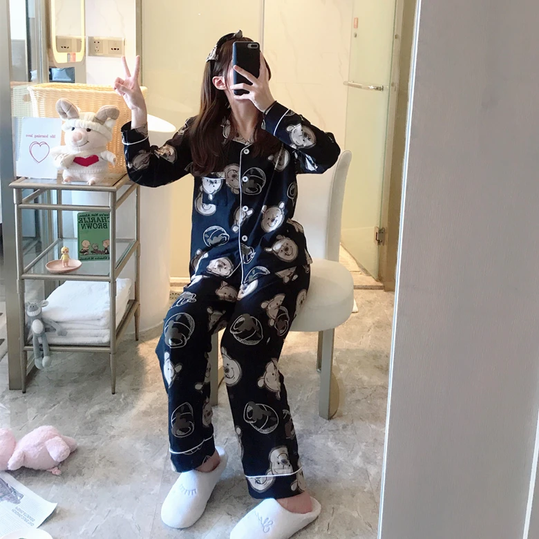 2 шт. женская пижама с длинным рукавом принтом медведя | Женская одежда