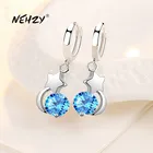 Женские серьги в виде Луны из серебра 925 пробы с голубым и розовым кристаллом