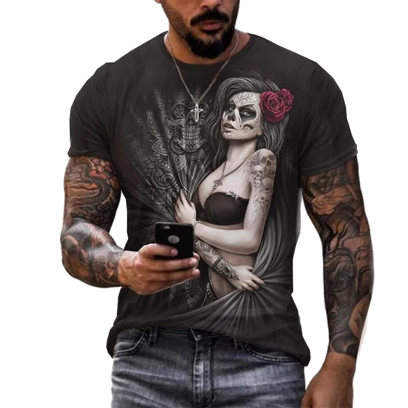 

Summer 3d Printed T-shirts Mens Tee Shirts Free Shipping Oversized T-shirt Skulls Gothic Short Stranger Things T Shirt Man