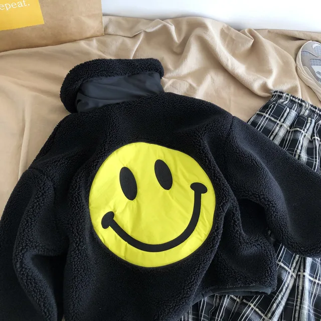 Abrigos de lana de cordero para ni&ntilde;os peque&ntilde;os, chaqueta gruesa de Smiley coreana para ni&ntilde;as y ni&ntilde;os, abrigo c&aacute;lido de terciopelo, novedad de invierno-1