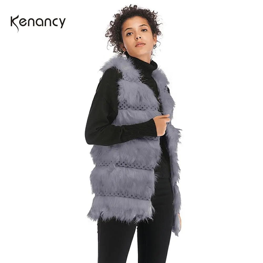Новинка 2018 женский жилет Kenancy из искусственного меха пальто роскошные модные