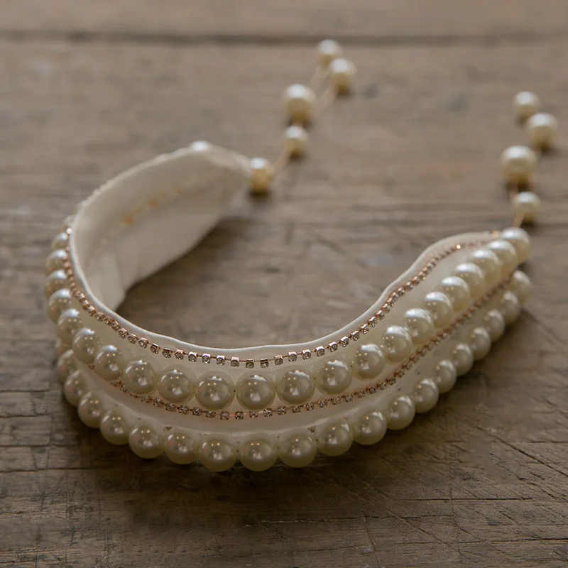 

Атласные обручи для волос ручной работы, с жемчужным бисером