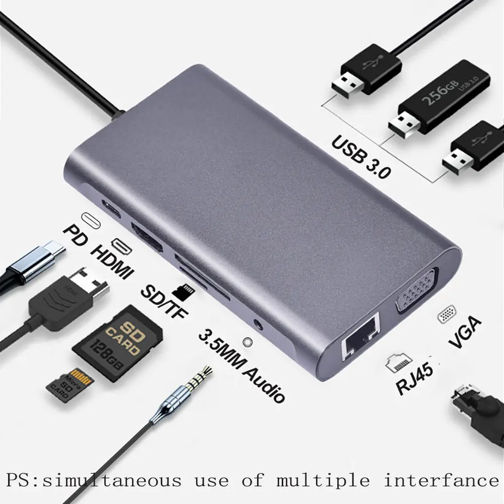 tebe 10 в 1 Тип C концентратор Разветвитель USB до 4K HDMI VGA RJ45 гигабит Ethernet док станция 3 5