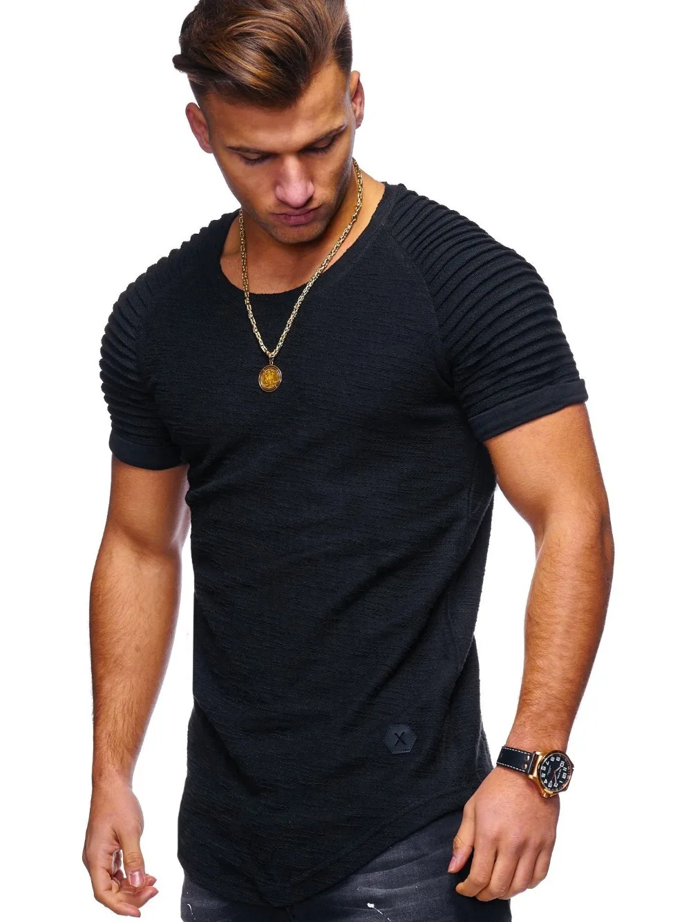 

E1107-Summer new men's T-shirts solid color slim trend casual short-sleeved fashion