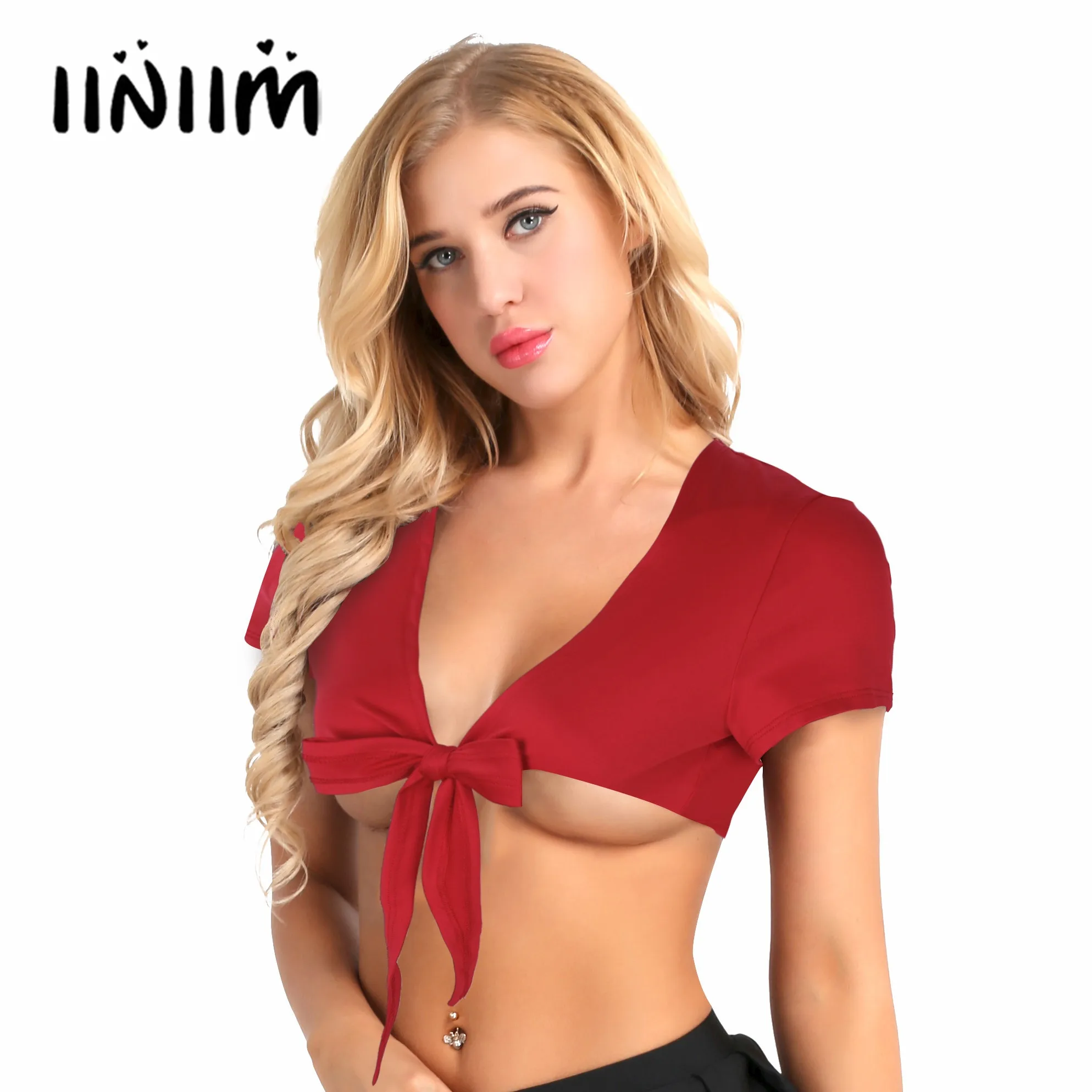 Женская сексуальная клубная одежда школьный топ с V-образным вырезом и открытой
