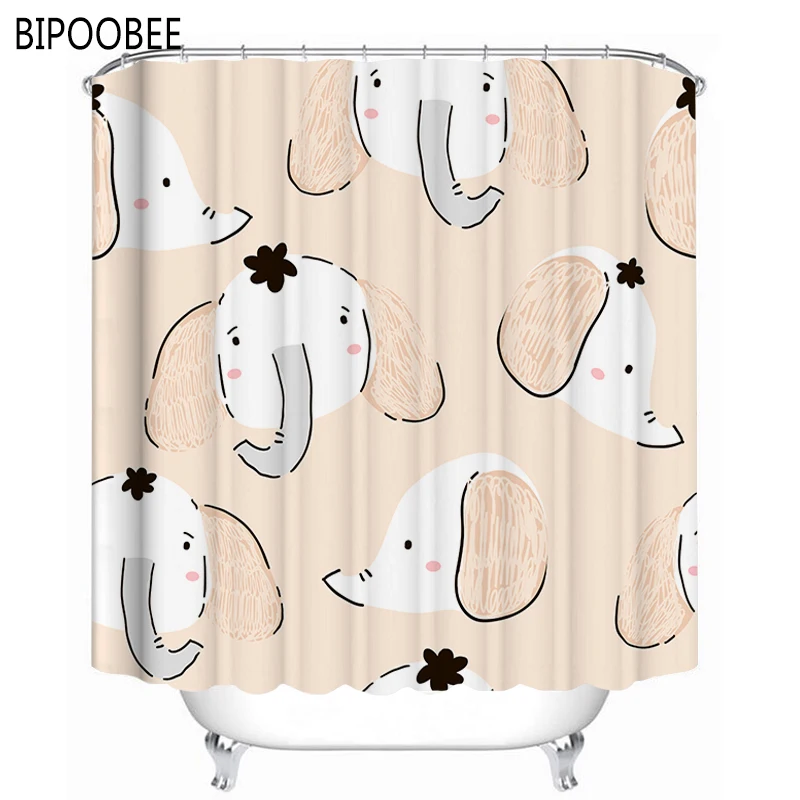 Мультяшная занавеска для душа с милым слоном s водонепроницаемая ткань ванной