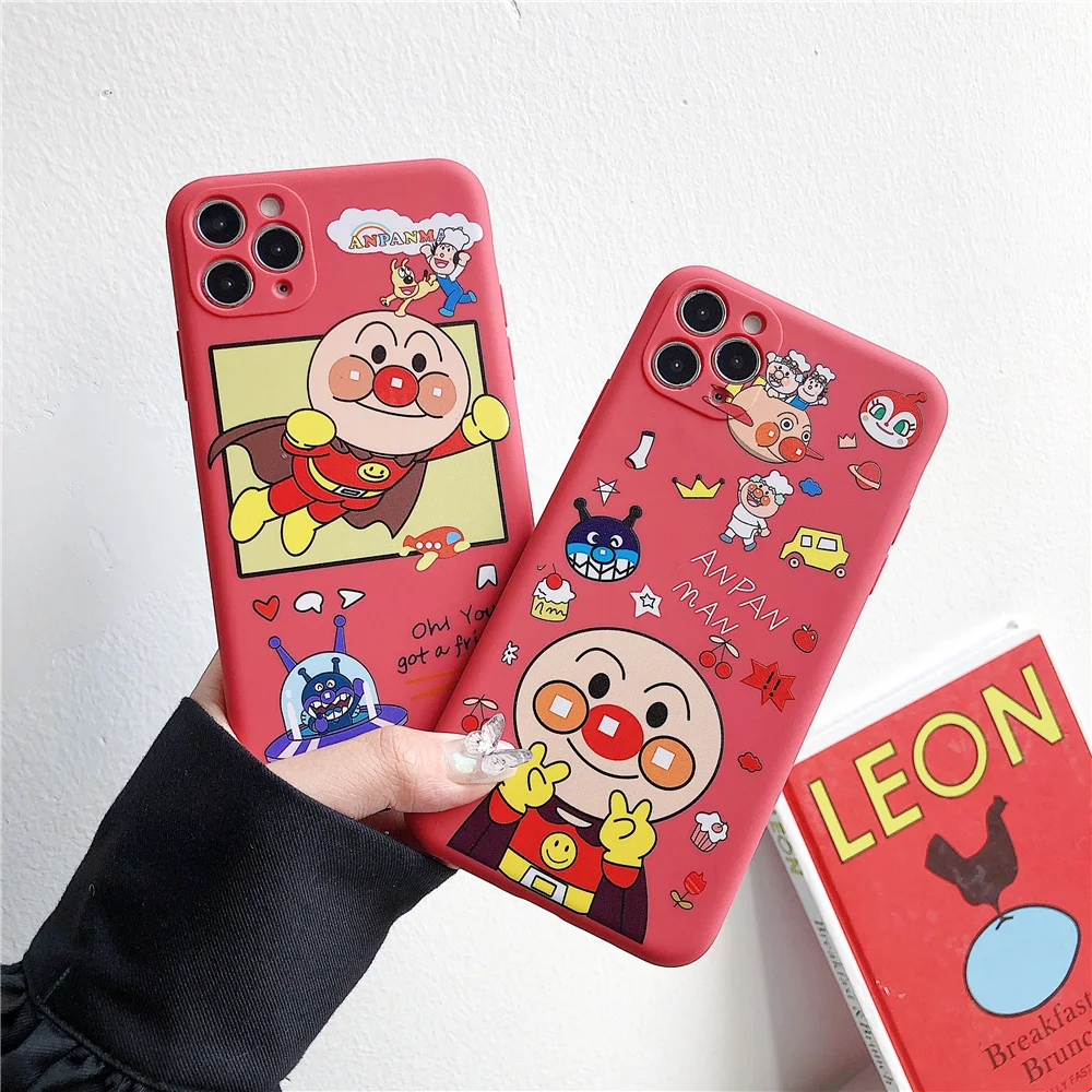 

INS Japan Cartoon Cute Anpanman Baikinman Case For iPhone 12 11 Pro X Xs Max XR 8 7 Plus Funny candy Soft Silicon Couple Cover