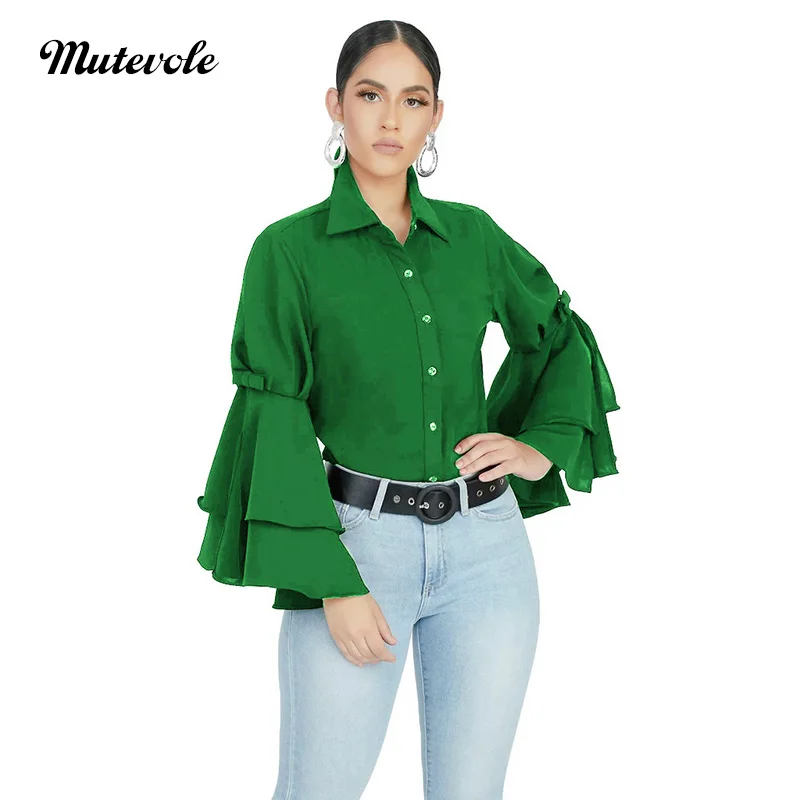Mutevole Для женщин нарядное расклешенное платье рубашка с длинными рукавами блузки