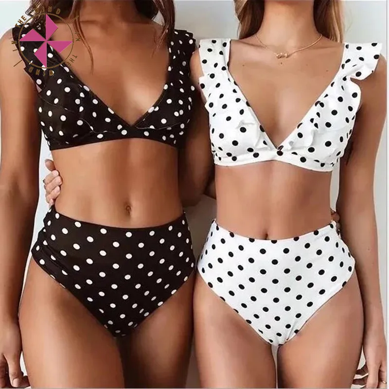 

In The Wind High Waist Bikini Women Swimwear Push Up Swimsuit Ruffle Bikini Set Polka Dot Biquini Summer Beach Wear