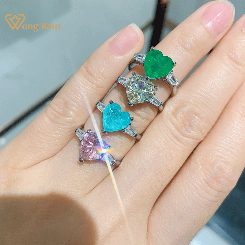 

Wong Rain 925 Sterling Silver Heart Paraiba Tourmaline Emerald Citrine Gemstone Wedding Engagement Ring Fine Jewelry Wholesale