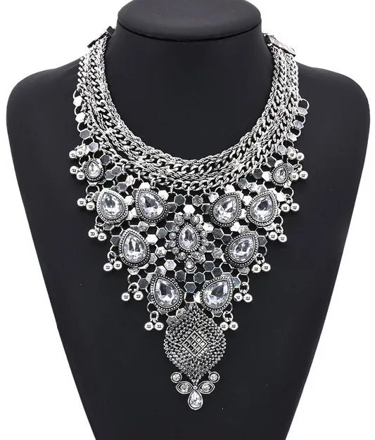 Style k Новинка, женское модное ювелирное изделие, винтажное, серебряное, цвет, макси воротник, длинная цепочка, кристалл, колье, массивные ожерелья, подвески - Окраска металла: Style k