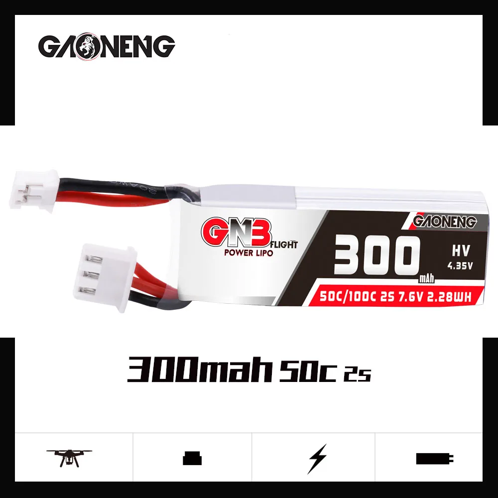 Аккумулятор Gaoneng GNB 300 мАч 2S 7 6 В 50C/100C HV Lipo с разъемом PH2.0 для EMAX TINYHAWK S Micro Car Indoor FPV RC