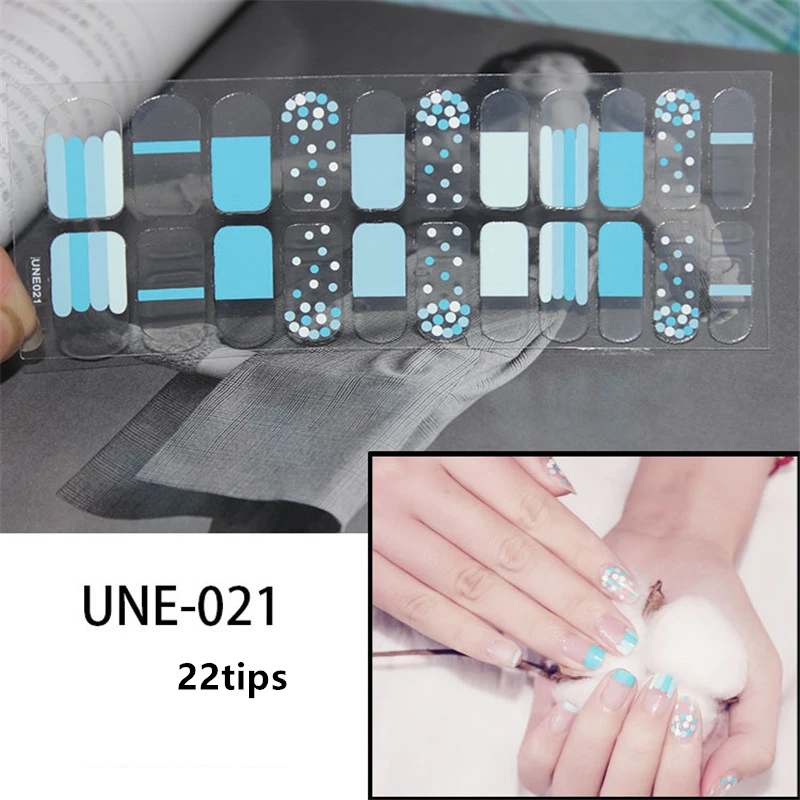 UNE-021 22 подсказки/лист Корея Модный цветной стикер для ногтей Французский на весь ноготь обертывания лак для ногтей Наклейка японский дизайн ногтей Предварительно Разработанный Прямая поставка - Цвет: UNE-021