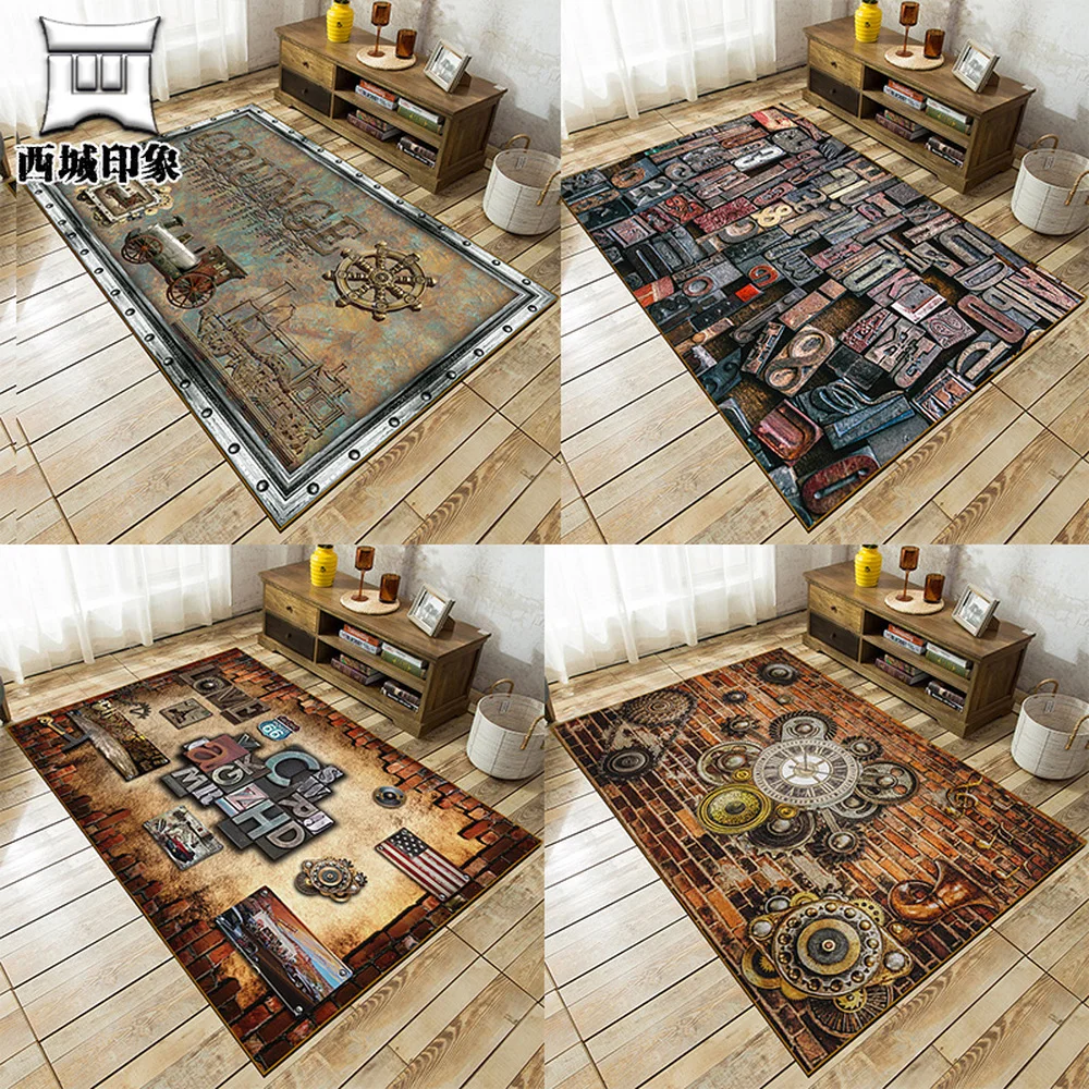 

Nostalgic Retro LOFT Carpet Mats Old Furniture Dirty Resistance Non-slip Surface Crystal Velvet Felt Area Rug For Living Room