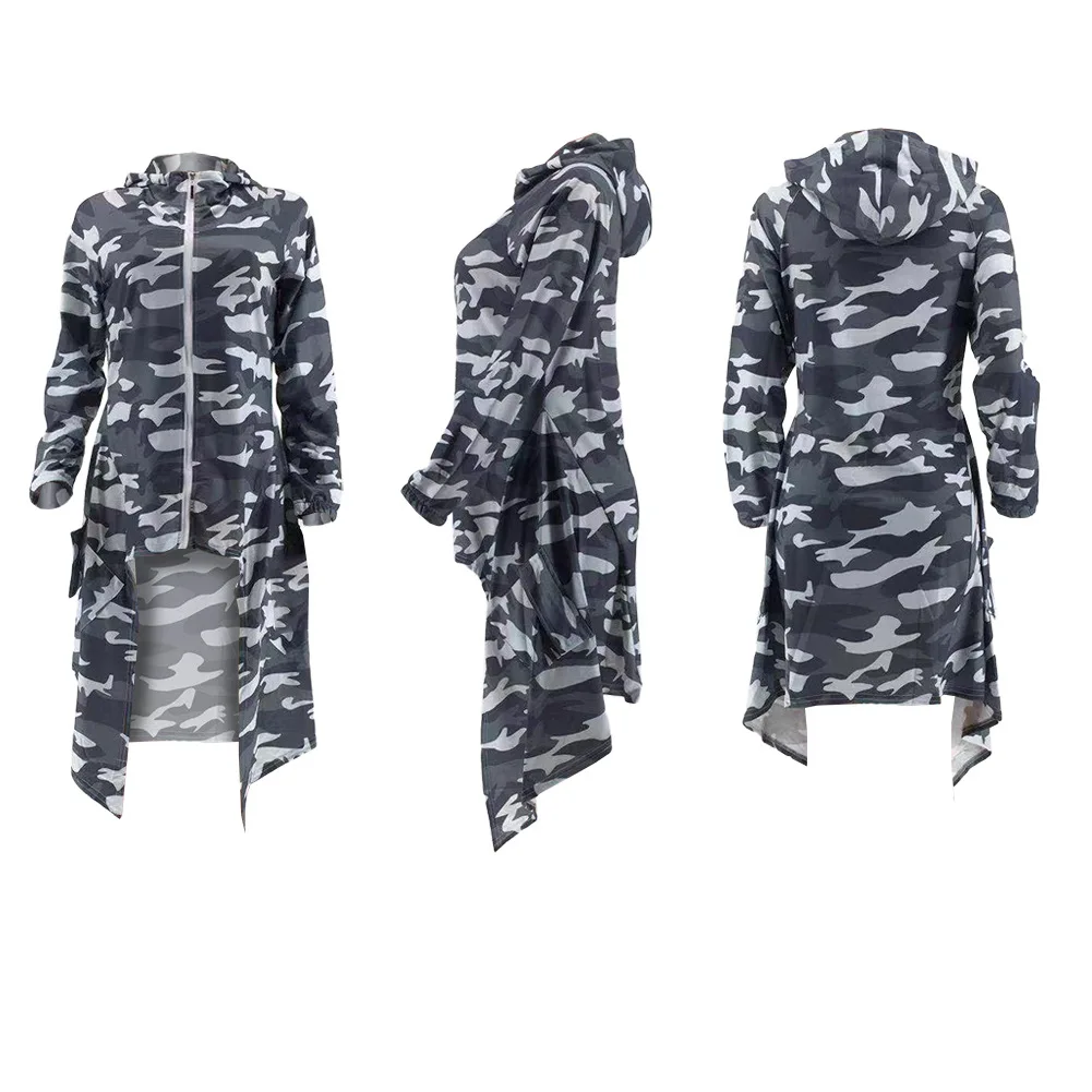 Winter Maxi Coat Hooded Zipper Full Sleeve Women Long Leopard Print Asymmetric Trench Night Club 4 Color | Женская одежда