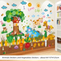 shijuehezi vegetable wall stickers diy cartoon animals mural decals for kids bedroom baby room baseboard home decoration