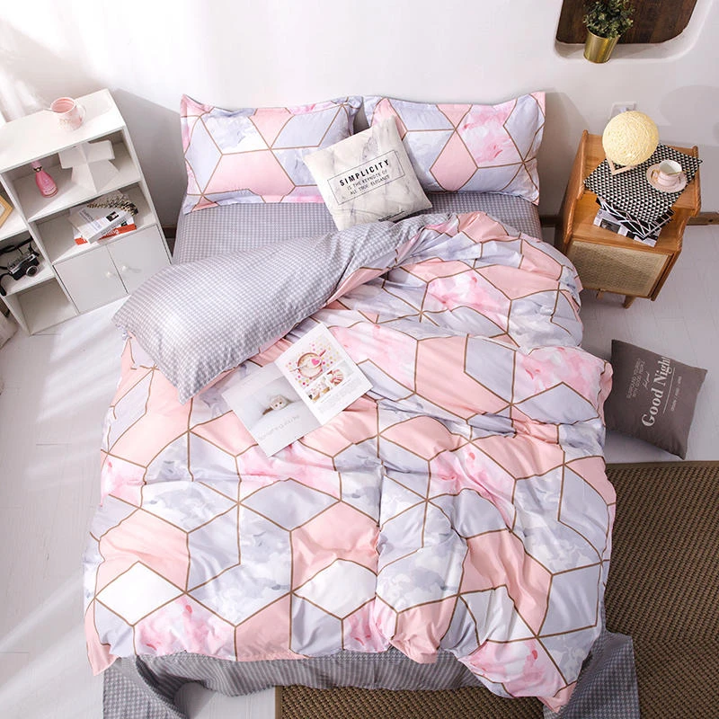 

Solstice Home Textile King Queen Full Twin Bedding Sets Girl Kid Teen Bedlinen Pink Gray Flower Duvet Cover Pillowcase Bed Sheet