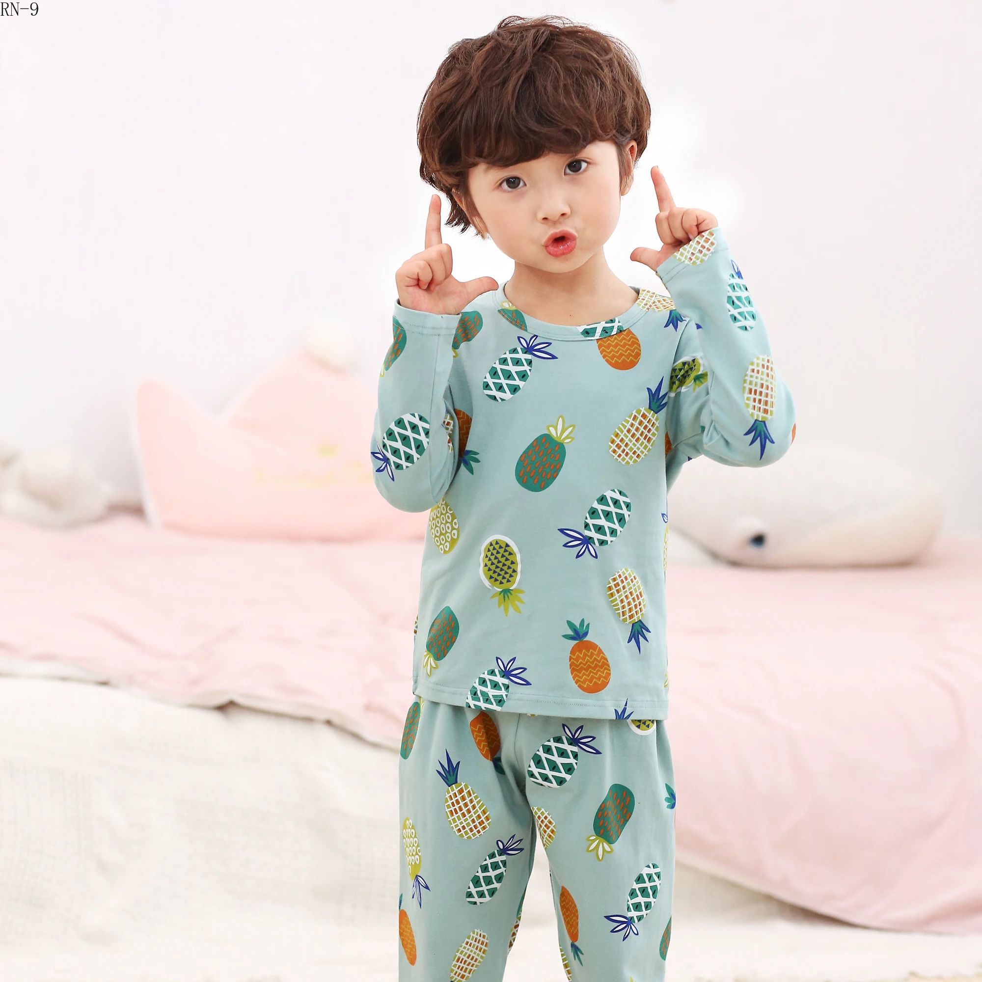 Детская Хлопковая пижама с длинными рукавами для мальчиков теплая одежда сна